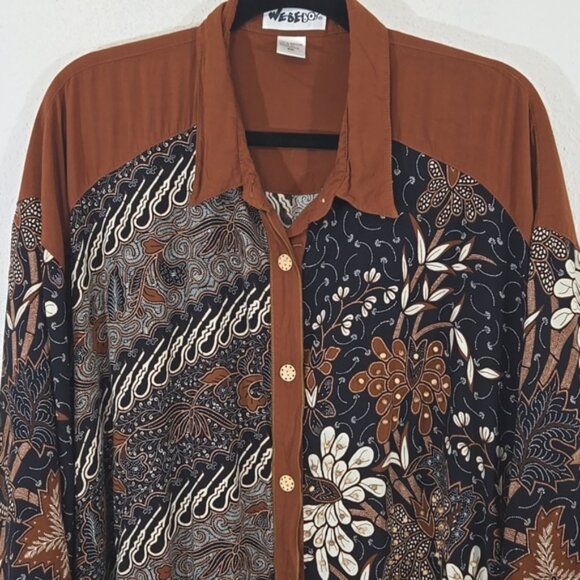 Vintage We Be Bop Brown/Black/Cream Beaded Floral Tribal Tunic/Dress, size 3X - Picture 2 of 12